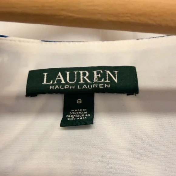 Lauren Ralph Lauren Blue White Toile Print Dress Sz 8 Garden Party Wedding - Picture 2 of 6
